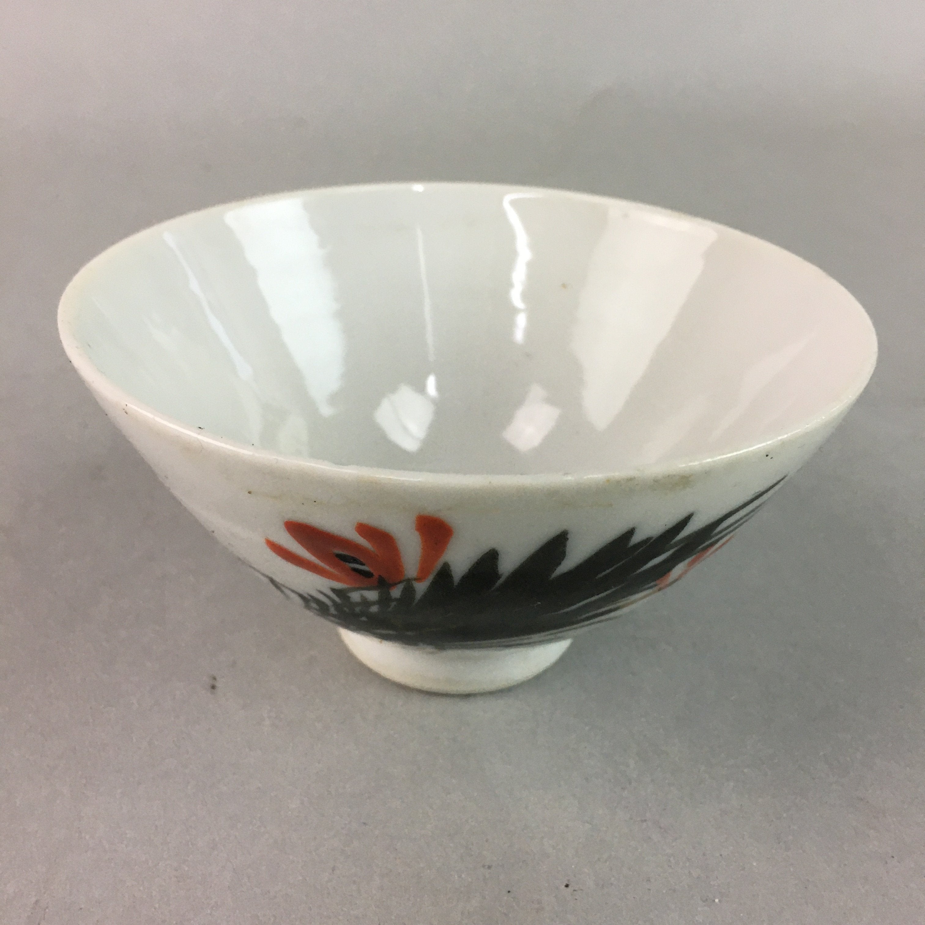 Japanese Porcelain Rice Bowl Vtg Chawan Red Black Flower Leaf PP234