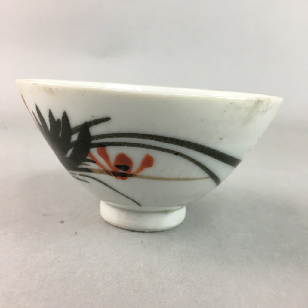 Japanese Porcelain Rice Bowl Vtg Chawan Red Black Flower Leaf PP234
