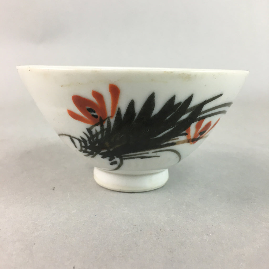 Japanese Porcelain Rice Bowl Vtg Chawan Red Black Flower Leaf PP234