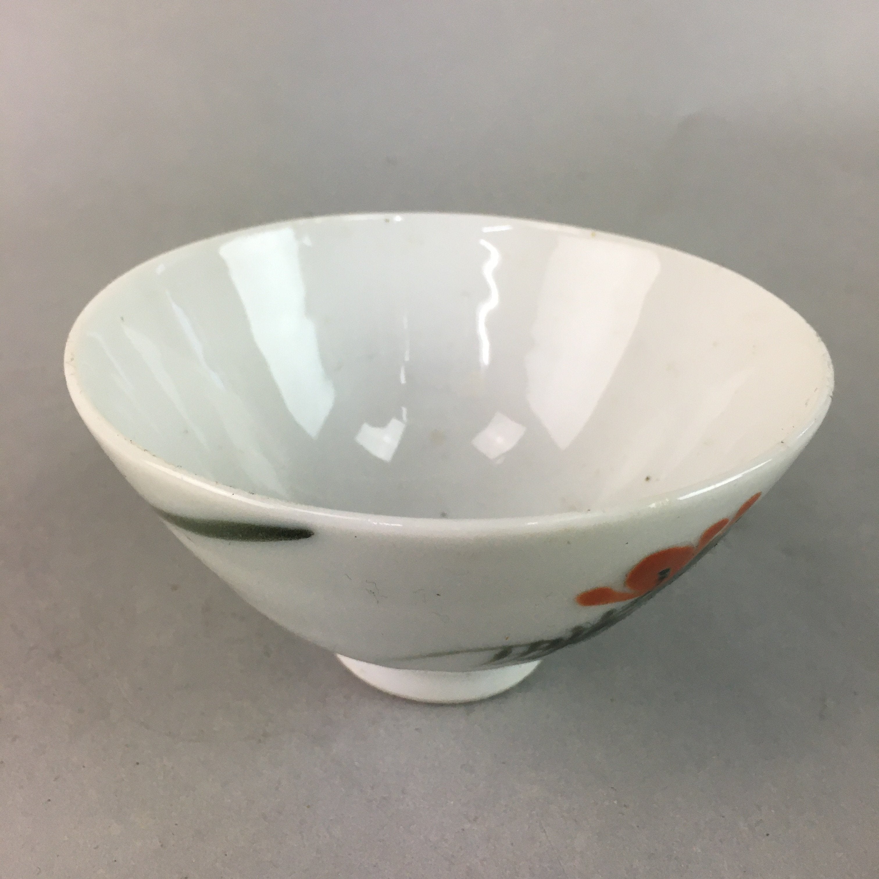 Japanese Porcelain Rice Bowl Vtg Chawan Red Black Flower Leaf PP237