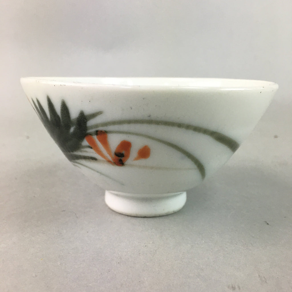 Japanese Porcelain Rice Bowl Vtg Chawan Red Black Flower Leaf PP237