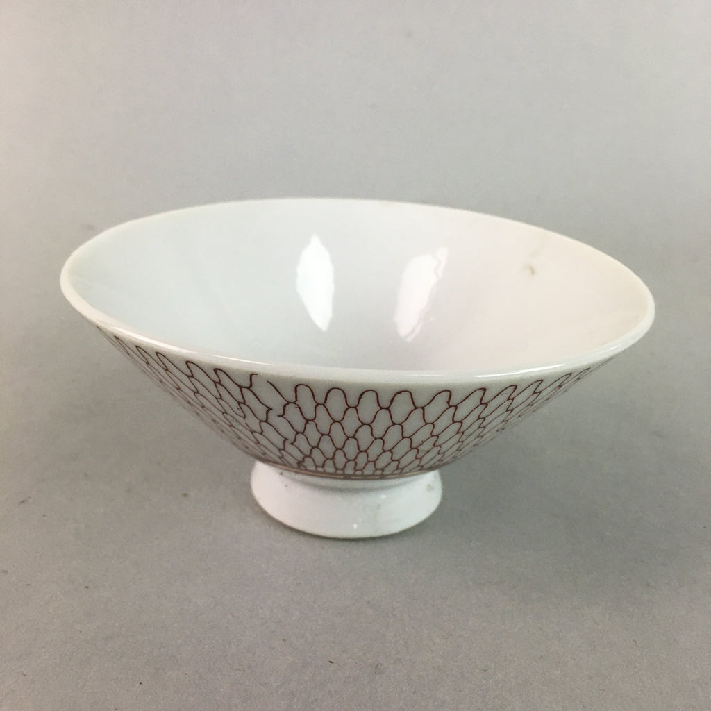Japanese Porcelain Rice Bowl Vtg Chawan Red Geometric Net Pattern PP183