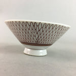 Japanese Porcelain Rice Bowl Vtg Chawan Red Geometric Net Pattern PP183
