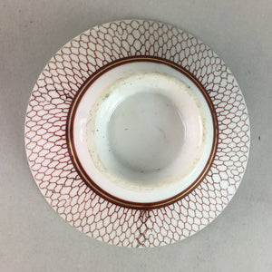 Japanese Porcelain Rice Bowl Vtg Chawan Red Geometric Net Pattern PP183