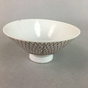 Japanese Porcelain Rice Bowl Vtg Chawan Red Geometric Net Pattern PP184