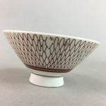 Japanese Porcelain Rice Bowl Vtg Chawan Red Geometric Net Pattern PP184