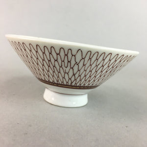 Japanese Porcelain Rice Bowl Vtg Chawan Red Geometric Net Pattern PP185