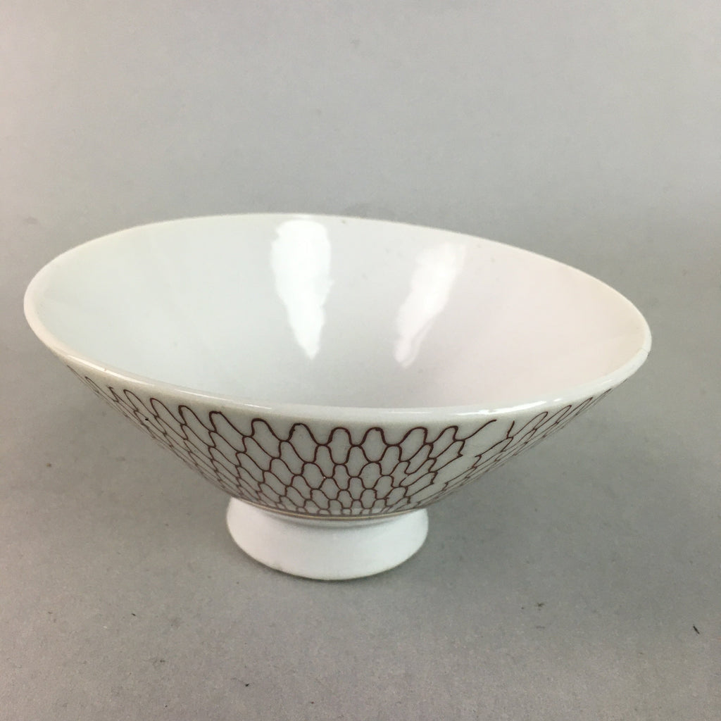 Japanese Porcelain Rice Bowl Vtg Chawan Red Geometric Net Pattern PP186