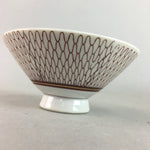 Japanese Porcelain Rice Bowl Vtg Chawan Red Geometric Net Pattern PP186