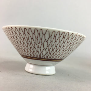 Japanese Porcelain Rice Bowl Vtg Chawan Red Geometric Net Pattern PP186