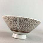 Japanese Porcelain Rice Bowl Vtg Chawan Red Geometric Net Pattern PP186