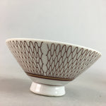 Japanese Porcelain Rice Bowl Vtg Chawan Red Geometric Net Pattern PP186