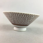 Japanese Porcelain Rice Bowl Vtg Chawan Red Geometric Net Pattern PP187