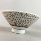 Japanese Porcelain Rice Bowl Vtg Chawan Red Geometric Net Pattern PP189