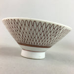 Japanese Porcelain Rice Bowl Vtg Chawan Red Geometric Net Pattern PP189