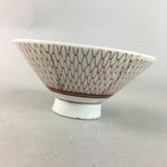 Japanese Porcelain Rice Bowl Vtg Chawan Red Geometric Net Pattern PP190