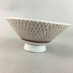 Japanese Porcelain Rice Bowl Vtg Chawan Red Geometric Net Pattern PP190