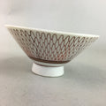 Japanese Porcelain Rice Bowl Vtg Chawan Red Geometric Net Pattern PP190