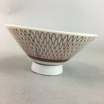 Japanese Porcelain Rice Bowl Vtg Chawan Red Geometric Net Pattern PP190