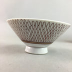 Japanese Porcelain Rice Bowl Vtg Chawan Red Geometric Net Pattern PP191