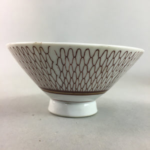 Japanese Porcelain Rice Bowl Vtg Chawan Red Geometric Net Pattern PP191