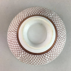 Japanese Porcelain Rice Bowl Vtg Chawan Red Geometric Net Pattern PP191
