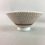 Japanese Porcelain Rice Bowl Vtg Chawan Red Geometric Net Pattern PP192