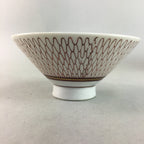 Japanese Porcelain Rice Bowl Vtg Chawan Red Geometric Net Pattern PP192