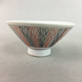 Japanese Porcelain Rice Bowl Vtg Chawan Wavy Line Seaweed Red Black PP201