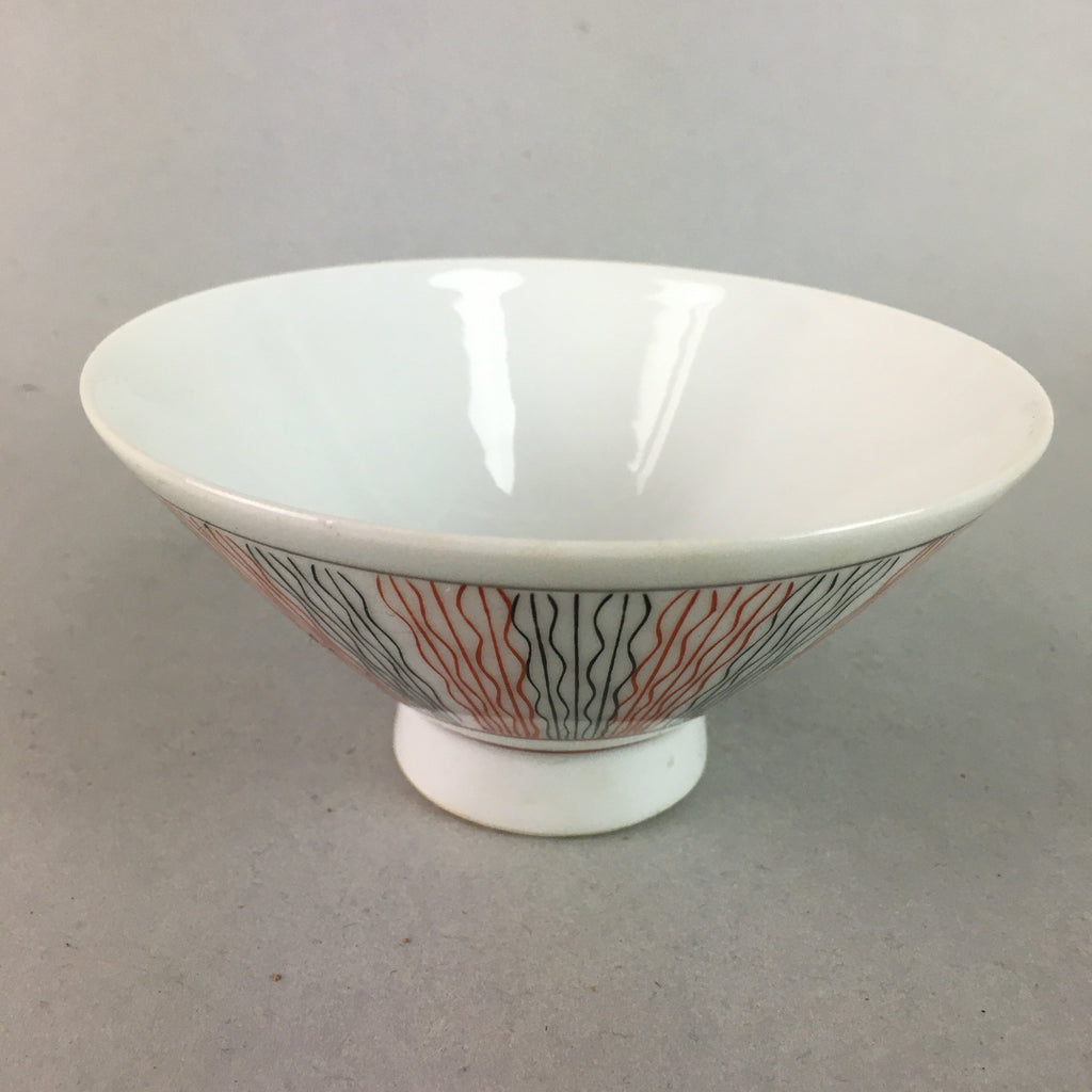 Japanese Porcelain Rice Bowl Vtg Chawan Wavy Line Seaweed Red Black PP202