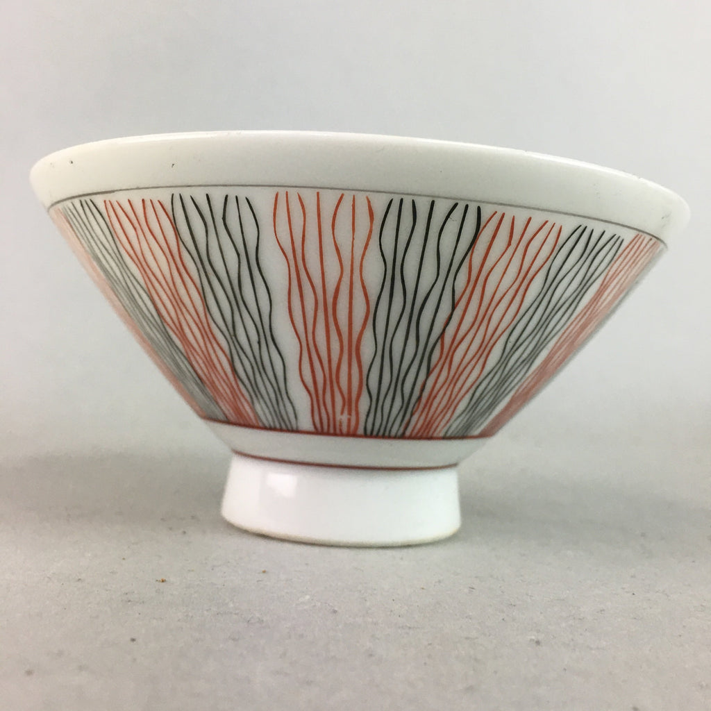 Japanese Porcelain Rice Bowl Vtg Chawan Wavy Line Seaweed Red Black PP202