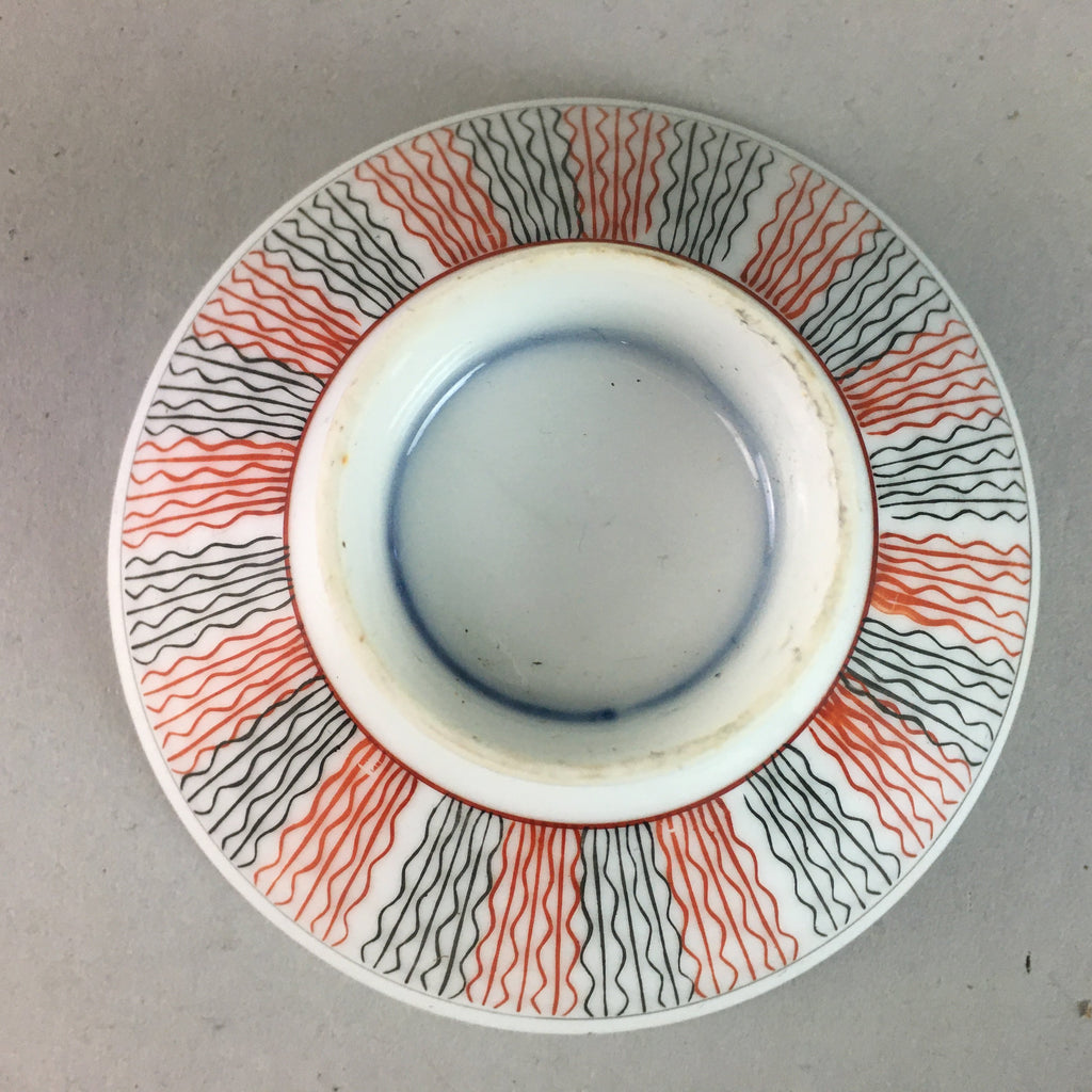 Japanese Porcelain Rice Bowl Vtg Chawan Wavy Line Seaweed Red Black PP202