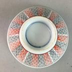 Japanese Porcelain Rice Bowl Vtg Chawan Wavy Line Seaweed Red Black PP202