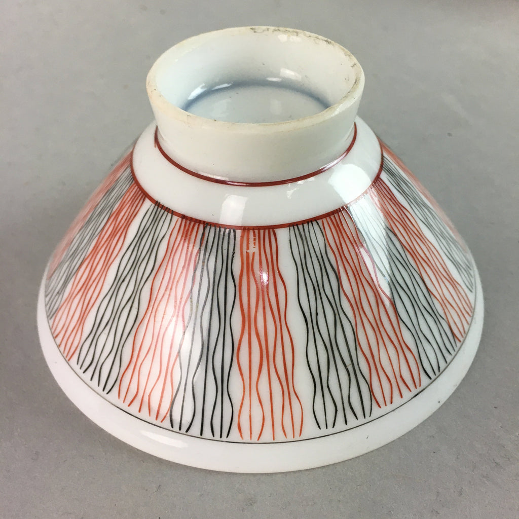 Japanese Porcelain Rice Bowl Vtg Chawan Wavy Line Seaweed Red Black PP202