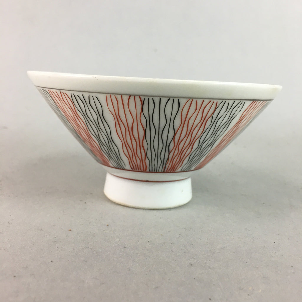Japanese Porcelain Rice Bowl Vtg Chawan Wavy Line Seaweed Red Black PP202