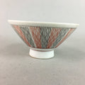 Japanese Porcelain Rice Bowl Vtg Chawan Wavy Line Seaweed Red Black PP202