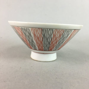 Japanese Porcelain Rice Bowl Vtg Chawan Wavy Line Seaweed Red Black PP202