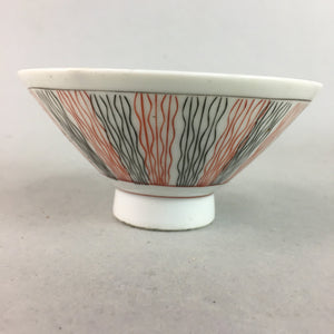 Japanese Porcelain Rice Bowl Vtg Chawan Wavy Line Seaweed Red Black PP203