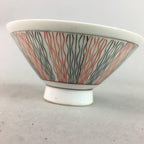 Japanese Porcelain Rice Bowl Vtg Chawan Wavy Line Seaweed Red Black PP206