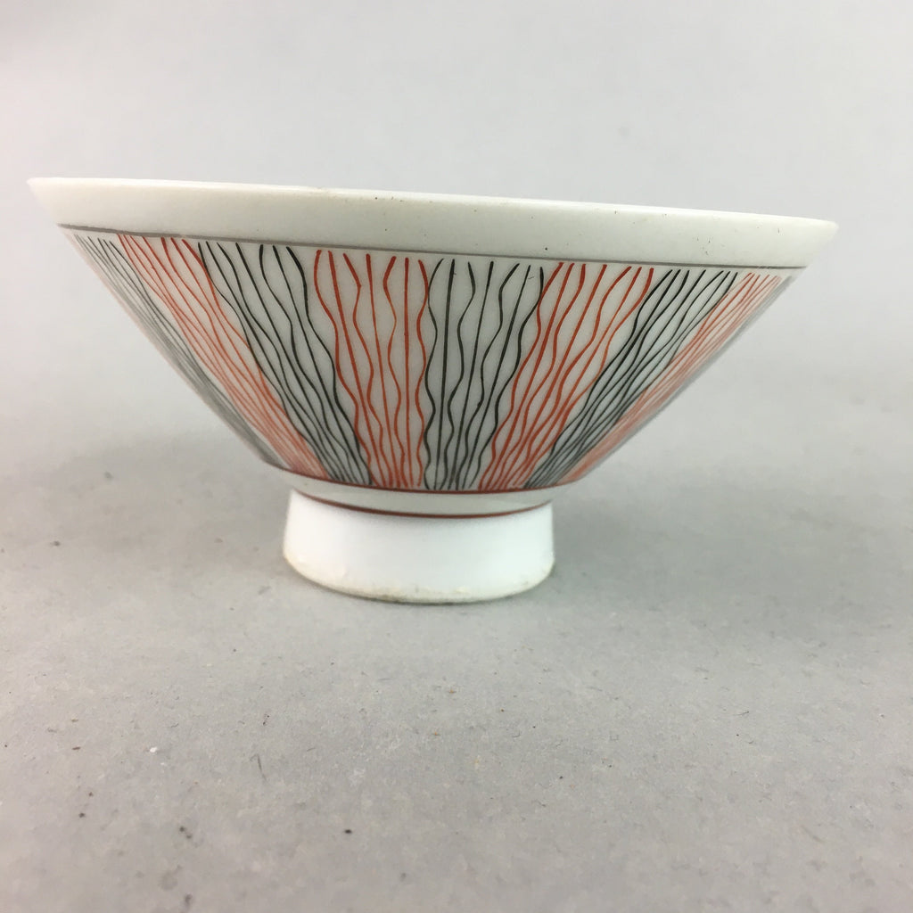 Japanese Porcelain Rice Bowl Vtg Chawan Wavy Line Seaweed Red Black PP206