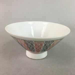 Japanese Porcelain Rice Bowl Vtg Chawan Wavy Line Seaweed Red Black PP207