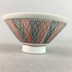 Japanese Porcelain Rice Bowl Vtg Chawan Wavy Line Seaweed Red Black PP207