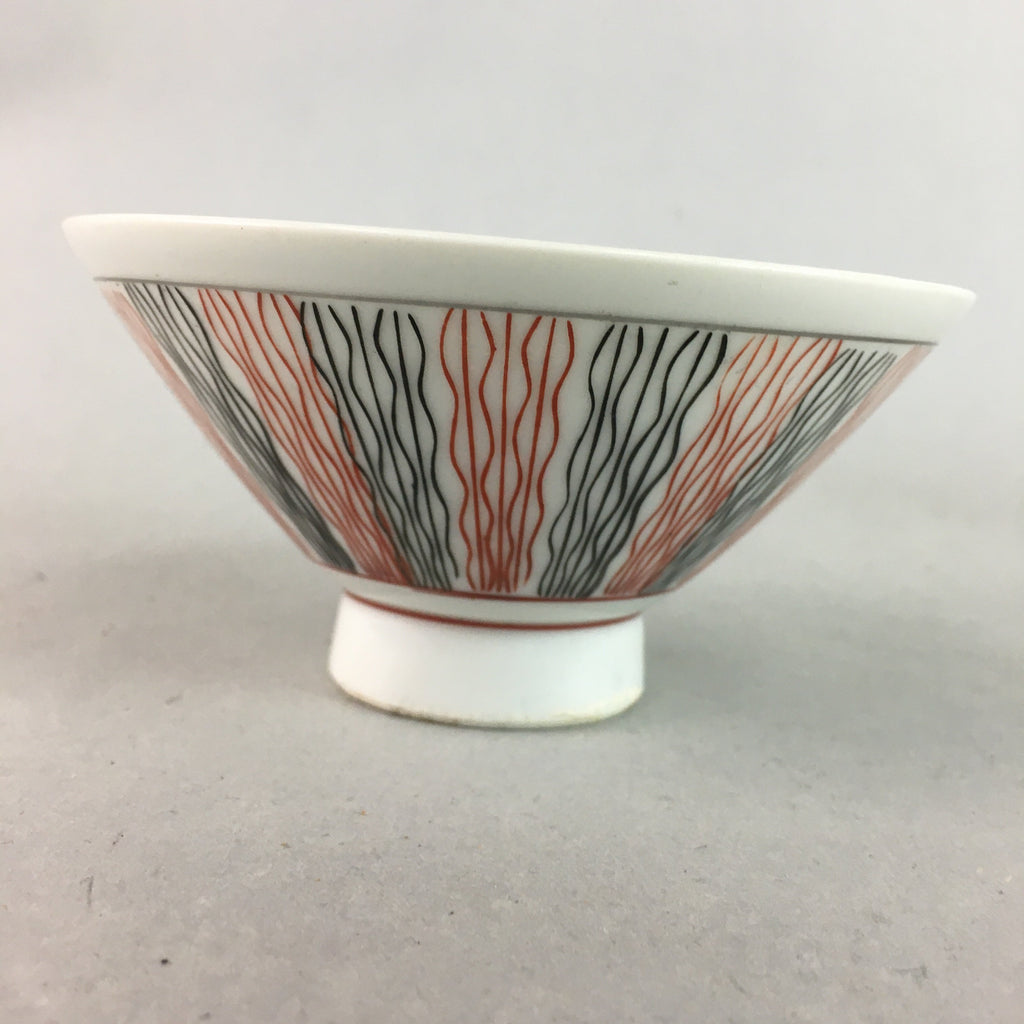 Japanese Porcelain Rice Bowl Vtg Chawan Wavy Line Seaweed Red Black PP207