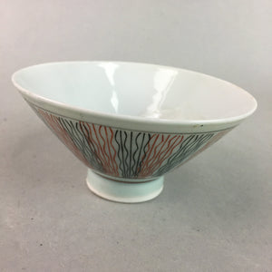 Japanese Porcelain Rice Bowl Vtg Chawan Wavy Line Seaweed Red Black PP208