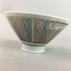 Japanese Porcelain Rice Bowl Vtg Chawan Wavy Line Seaweed Red Black PP208