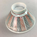 Japanese Porcelain Rice Bowl Vtg Chawan Wavy Line Seaweed Red Black PP208