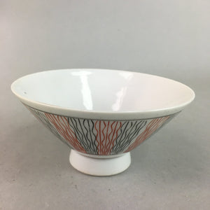 Japanese Porcelain Rice Bowl Vtg Chawan Wavy Line Seaweed Red Black PP209