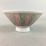 Japanese Porcelain Rice Bowl Vtg Chawan Wavy Line Seaweed Red Black PP209