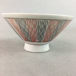 Japanese Porcelain Rice Bowl Vtg Chawan Wavy Line Seaweed Red Black PP209