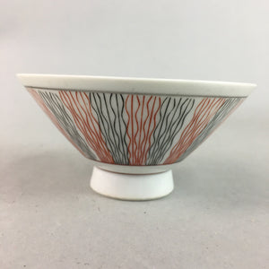 Japanese Porcelain Rice Bowl Vtg Chawan Wavy Line Seaweed Red Black PP209